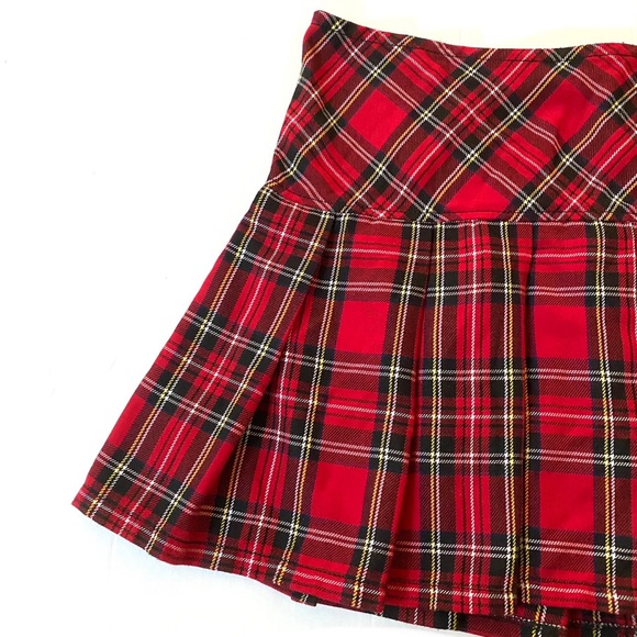 Royal Bones Y2K mall goth punk red black plaid tartan check pleated mini skirt - Picture 2 of 7